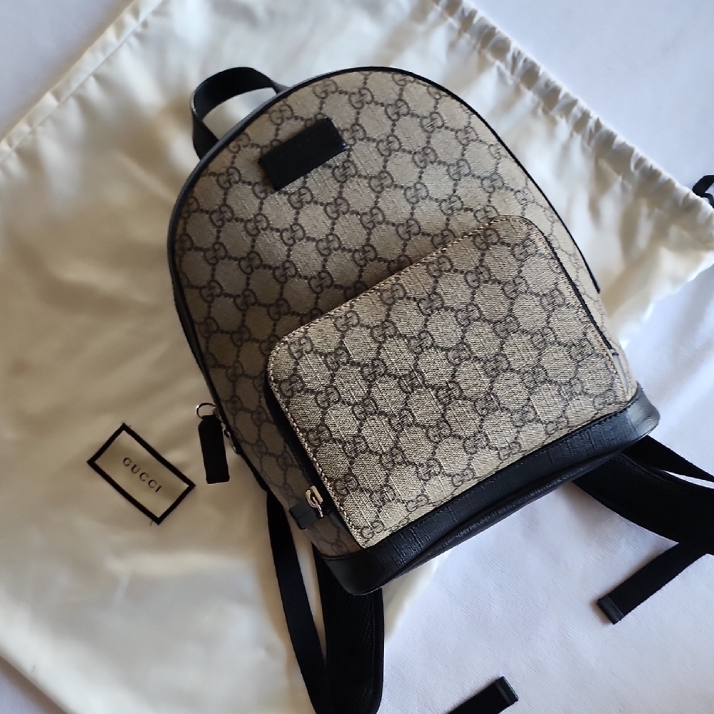 Gucci Black and Tan Backpack with GG Monogram